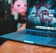 black and blue laptop computer